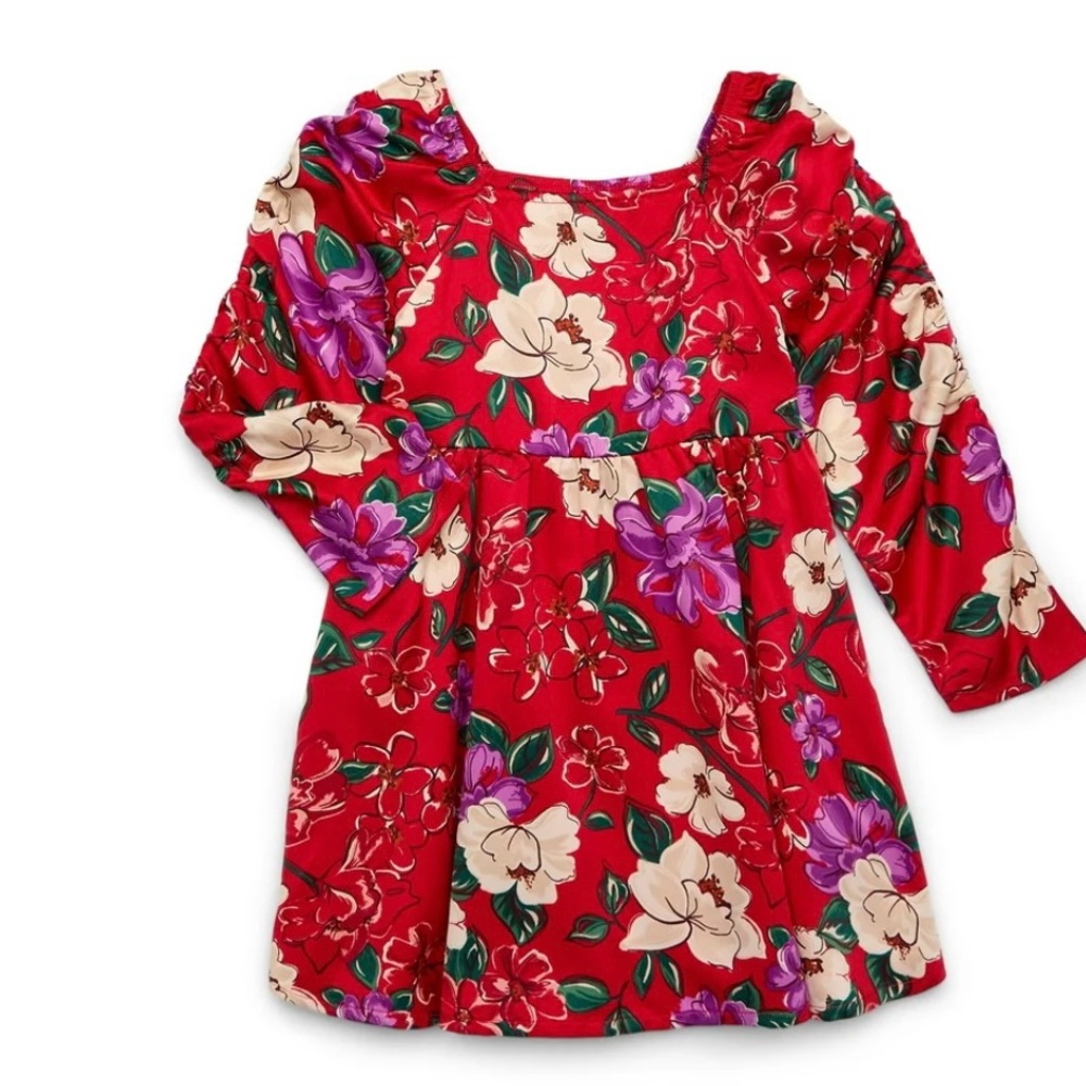 Zac Posen Kids Red Floral Dress Size L‎ 10-12 NWT Long Sleeve Holiday Party